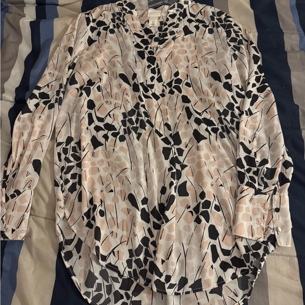 Stylish Women's Abstract Print Top - Black and Beige